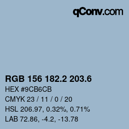 カラーコード: RGB 156 182.2 203.6 | qconv.com