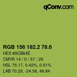 カラーコード: RGB 156 182.2 78.6 | qconv.com