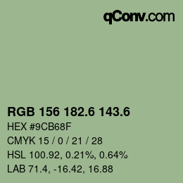 カラーコード: RGB 156 182.6 143.6 | qconv.com