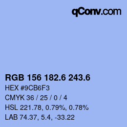 カラーコード: RGB 156 182.6 243.6 | qconv.com