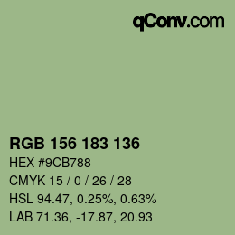 Color code: RGB 156 183 136 | qconv.com