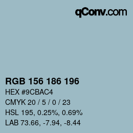 颜色代码: RGB 156 186 196 | qconv.com