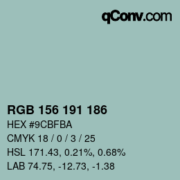 Color code: RGB 156 191 186 | qconv.com