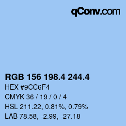 カラーコード: RGB 156 198.4 244.4 | qconv.com