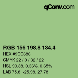 カラーコード: RGB 156 198.8 134.4 | qconv.com