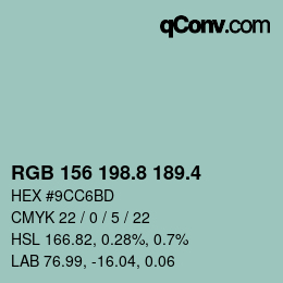 カラーコード: RGB 156 198.8 189.4 | qconv.com