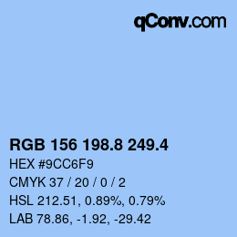 カラーコード: RGB 156 198.8 249.4 | qconv.com