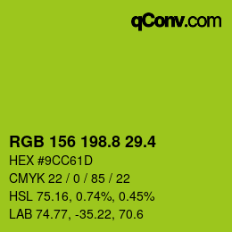 カラーコード: RGB 156 198.8 29.4 | qconv.com