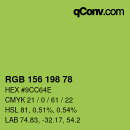 Color code: RGB 156 198 78 | qconv.com