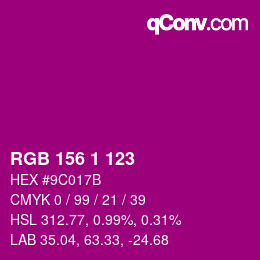 Color code: RGB 156 1 123 | qconv.com
