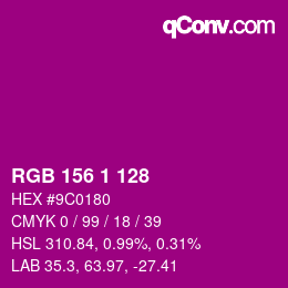 カラーコード: RGB 156 1 128 | qconv.com