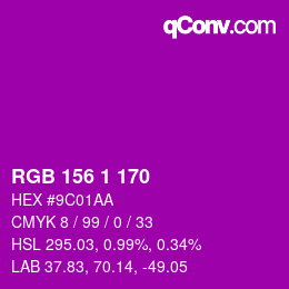 カラーコード: RGB 156 1 170 | qconv.com