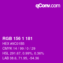 Color code: RGB 156 1 181 | qconv.com
