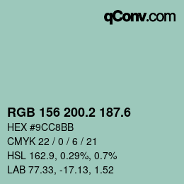 カラーコード: RGB 156 200.2 187.6 | qconv.com