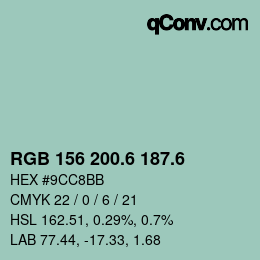 カラーコード: RGB 156 200.6 187.6 | qconv.com