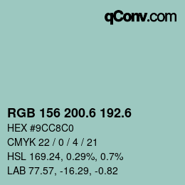 カラーコード: RGB 156 200.6 192.6 | qconv.com