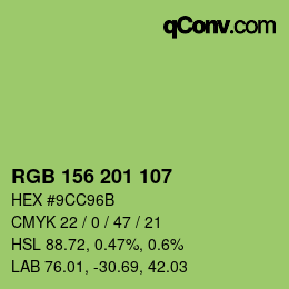 Color code: RGB 156 201 107 | qconv.com