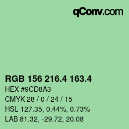 カラーコード: RGB 156 216.4 163.4 | qconv.com