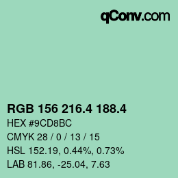カラーコード: RGB 156 216.4 188.4 | qconv.com