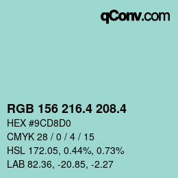カラーコード: RGB 156 216.4 208.4 | qconv.com