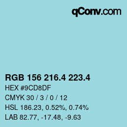 カラーコード: RGB 156 216.4 223.4 | qconv.com