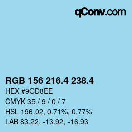 カラーコード: RGB 156 216.4 238.4 | qconv.com