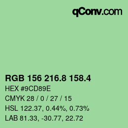 カラーコード: RGB 156 216.8 158.4 | qconv.com