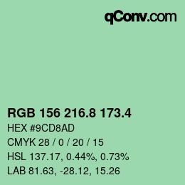 カラーコード: RGB 156 216.8 173.4 | qconv.com