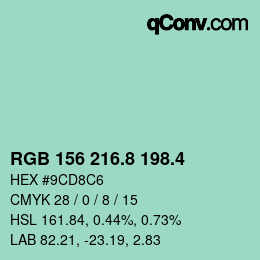 カラーコード: RGB 156 216.8 198.4 | qconv.com