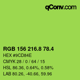 カラーコード: RGB 156 216.8 78.4 | qconv.com