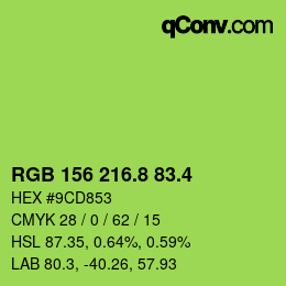 カラーコード: RGB 156 216.8 83.4 | qconv.com