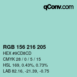 颜色代码: RGB 156 216 205 | qconv.com