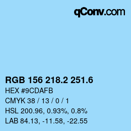 カラーコード: RGB 156 218.2 251.6 | qconv.com