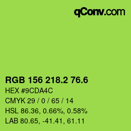 カラーコード: RGB 156 218.2 76.6 | qconv.com