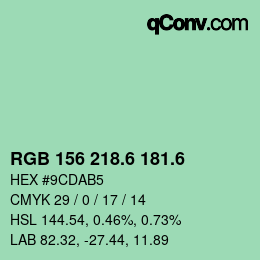 カラーコード: RGB 156 218.6 181.6 | qconv.com