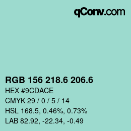 カラーコード: RGB 156 218.6 206.6 | qconv.com