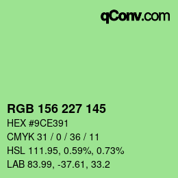 Farbcode: RGB 156 227 145 | qconv.com