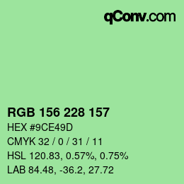 颜色代码: RGB 156 228 157 | qconv.com
