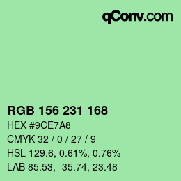 カラーコード: RGB 156 231 168 | qconv.com