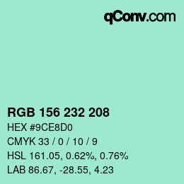 Color code: RGB 156 232 208 | qconv.com