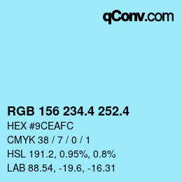 カラーコード: RGB 156 234.4 252.4 | qconv.com