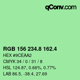 カラーコード: RGB 156 234.8 162.4 | qconv.com
