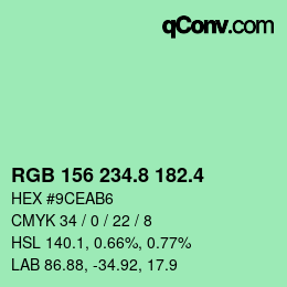 カラーコード: RGB 156 234.8 182.4 | qconv.com