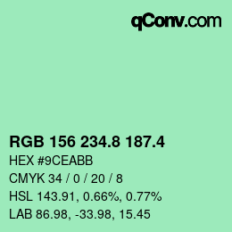 カラーコード: RGB 156 234.8 187.4 | qconv.com