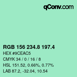 カラーコード: RGB 156 234.8 197.4 | qconv.com