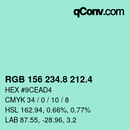 カラーコード: RGB 156 234.8 212.4 | qconv.com