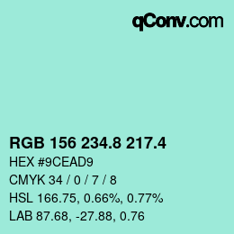 カラーコード: RGB 156 234.8 217.4 | qconv.com