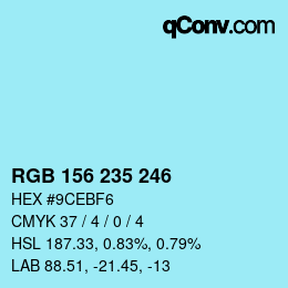 Color code: RGB 156 235 246 | qconv.com