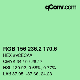 カラーコード: RGB 156 236.2 170.6 | qconv.com