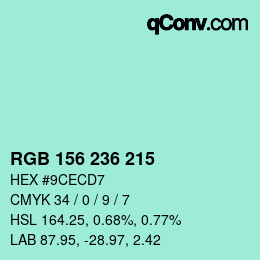 Color code: RGB 156 236 215 | qconv.com